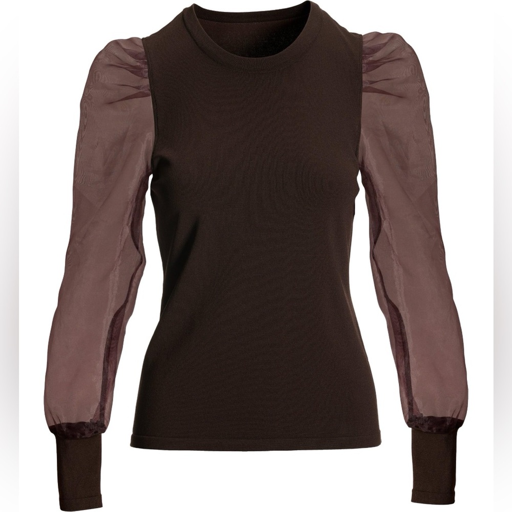 La Cite Brown Organza Dramatic Sleeve Sweater. Size large. New with tags.